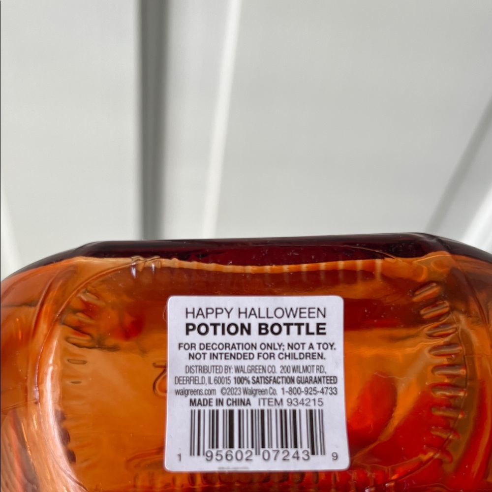 Orange Glass Potion Bottle “Deathly Morsels” Decor with Bat Stopper Halloween - Picture 5 of 5
